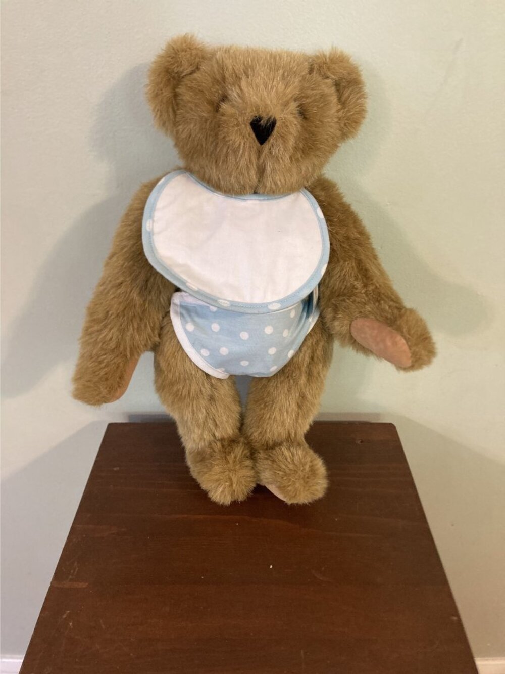 Vermont Teddy Bear With Polka-Dot Baby Outfit & Bib Plush 17" Soft Brown Collect